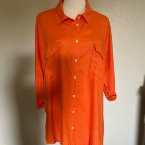 Love Tree Orange Linen Blend Shirt